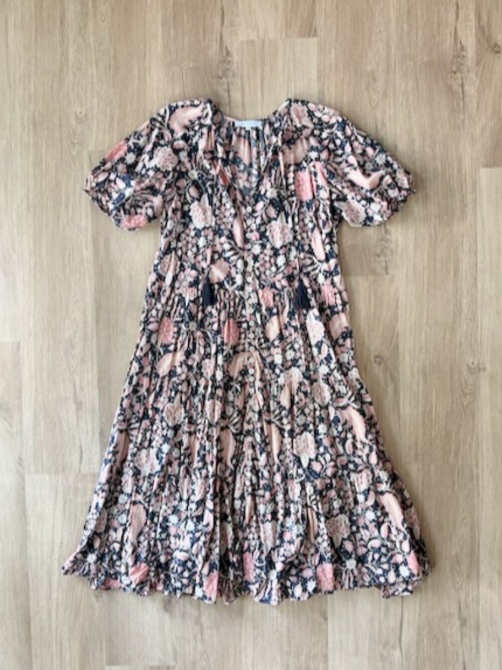 Olivaceous Navy Floral Paisley Boho Maxi Dress M